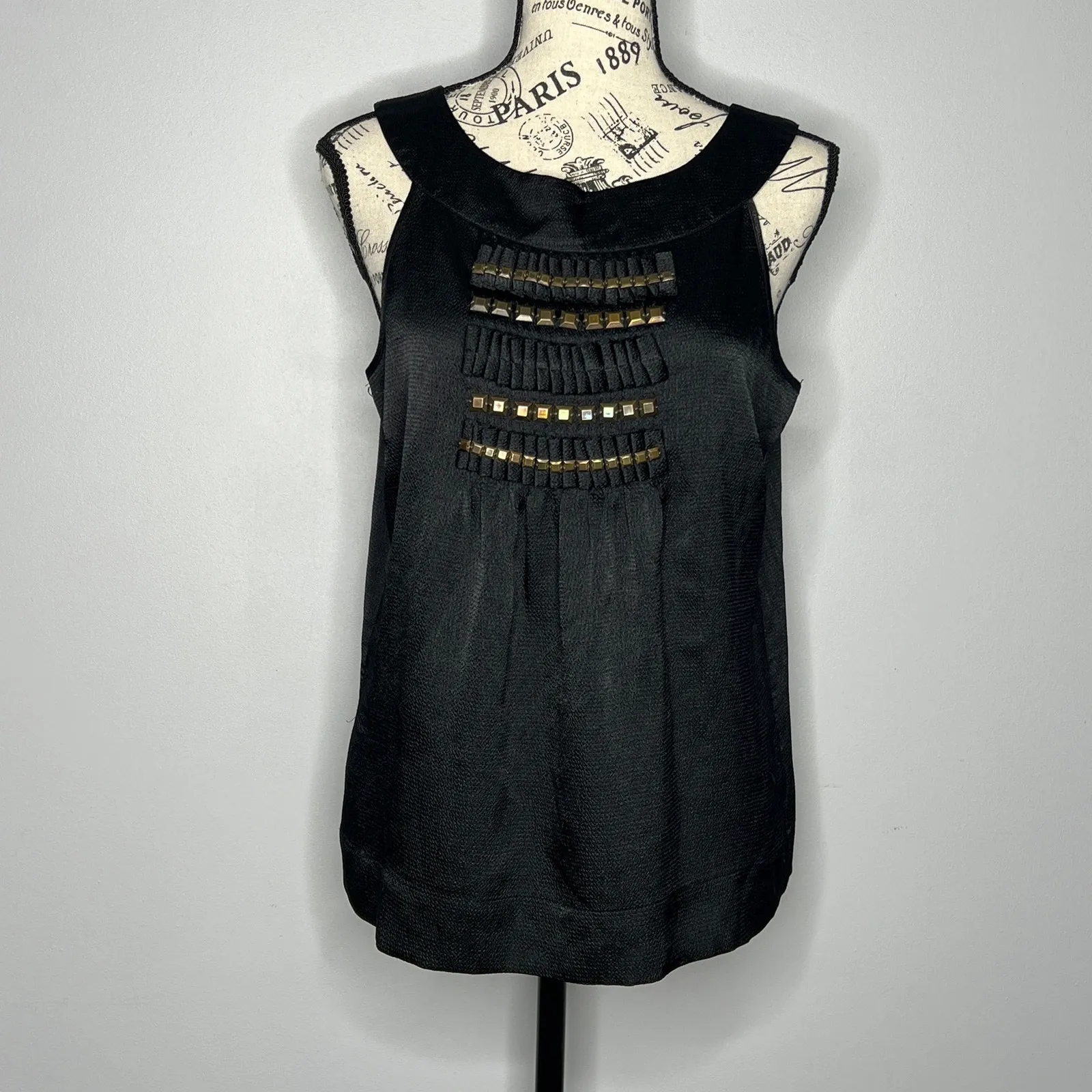 MICHAEL Michael Kors (M) Pleated Back Front Metal Detail Sleeveless Blouse Top Black Size M - Image 13