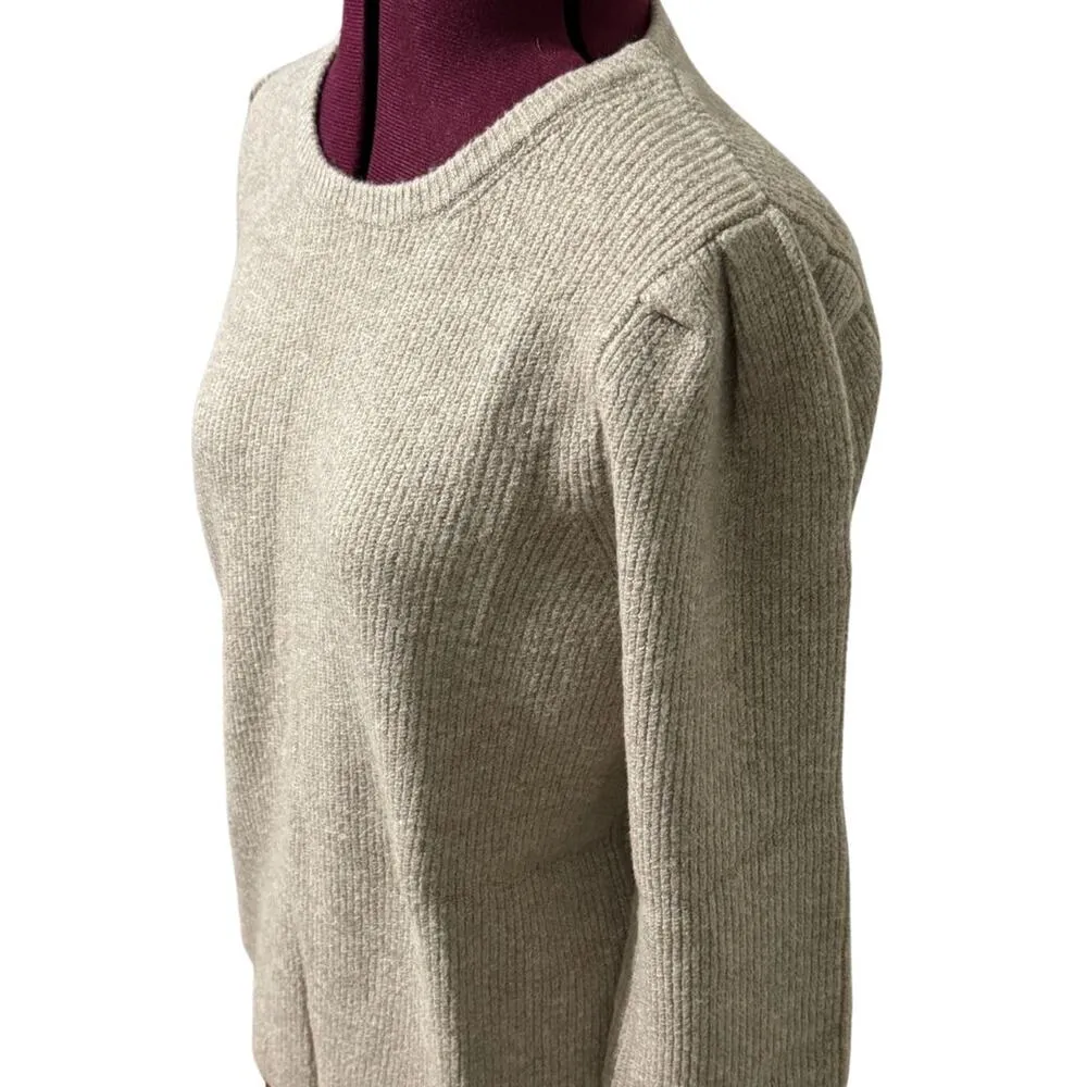 STITCHES & STRIPES Heathered Crew Neck Long Puff Sleeve Sweater Oatmeal Tan XL - Image 2