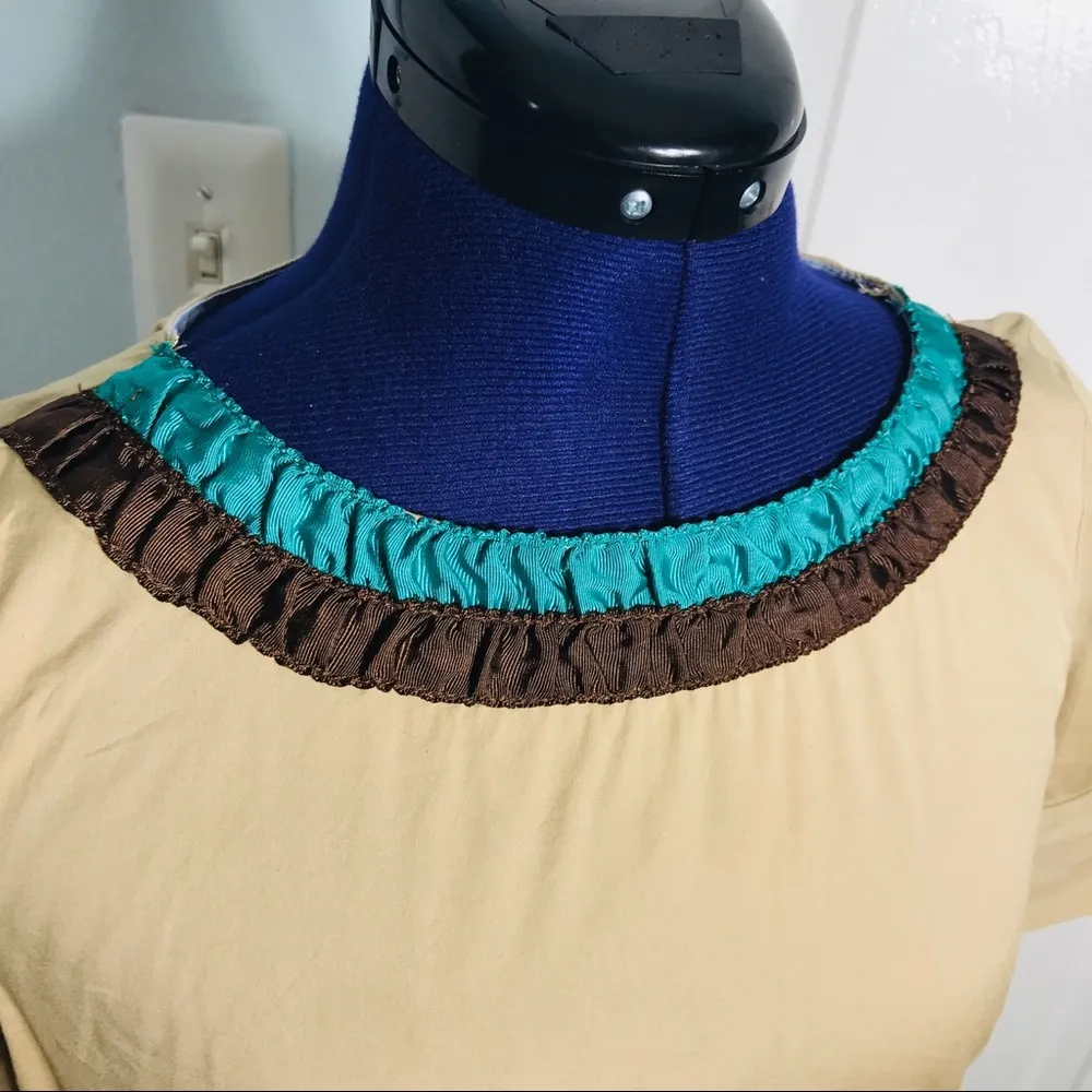 ZARA  Basic Khaki Top w Brown & Teal Ruffled Top - Image 3