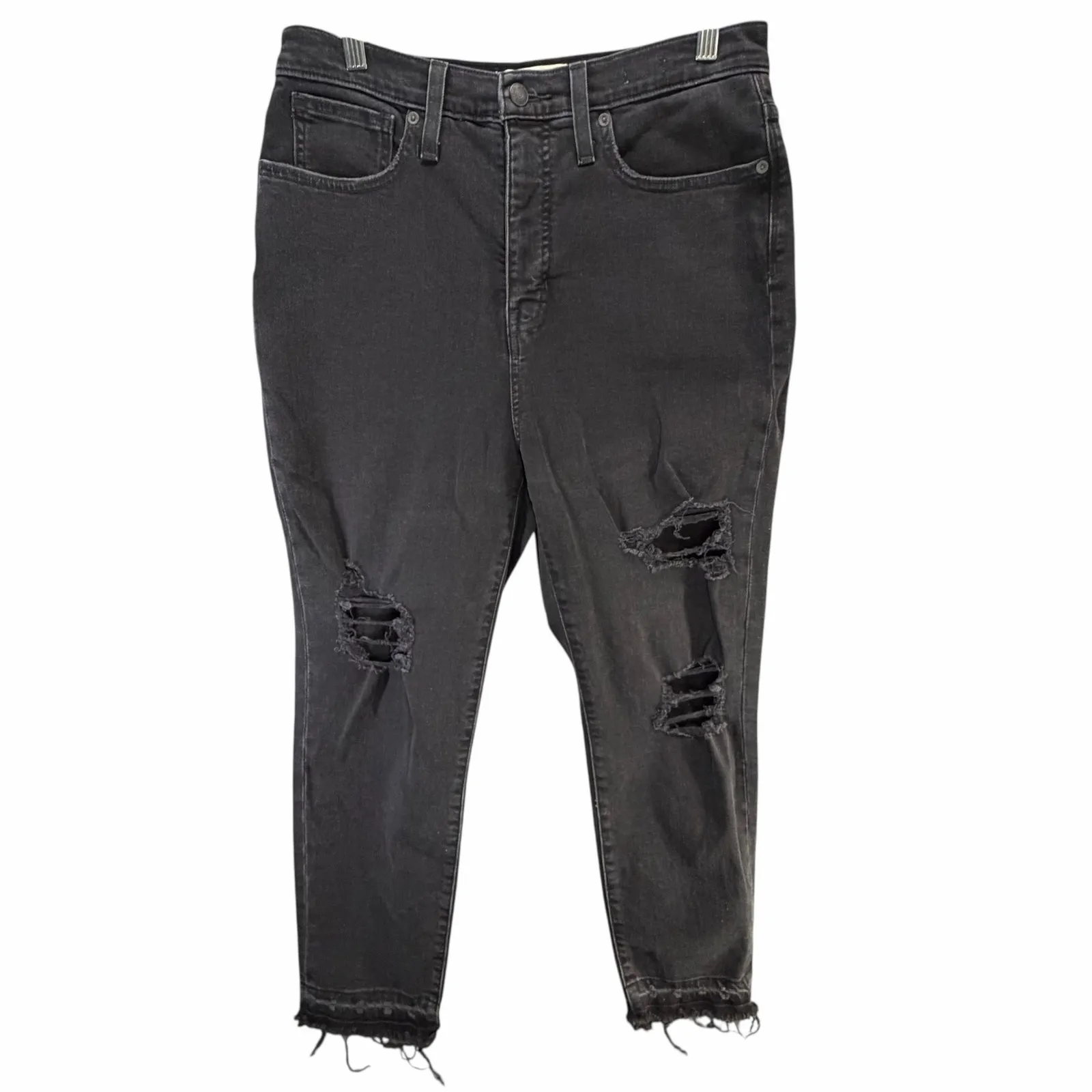 Madewell The Mom Jean Womens 29 Black Distressed Raw Hem High Waist Streetwear - Image 2