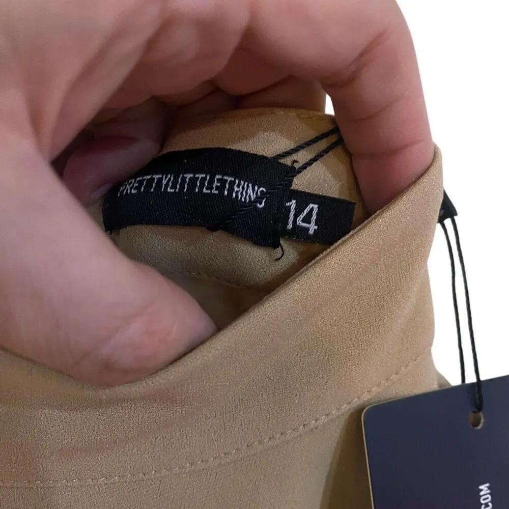 Pretty Little Thing  NWT tan size 14 dress one sleeve cut outs - Image 6