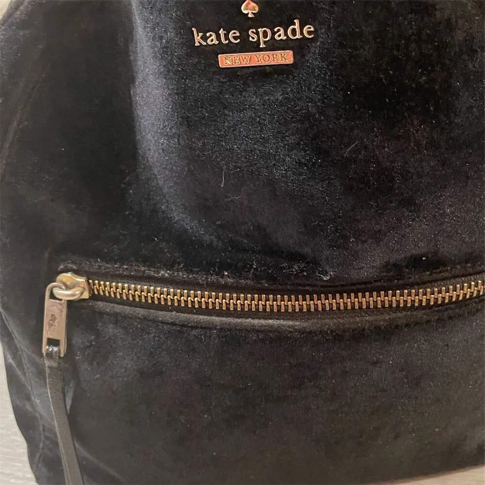 Kate Spade  Women's Black Velvet Backpack with Front Zip Pocket - Image 10