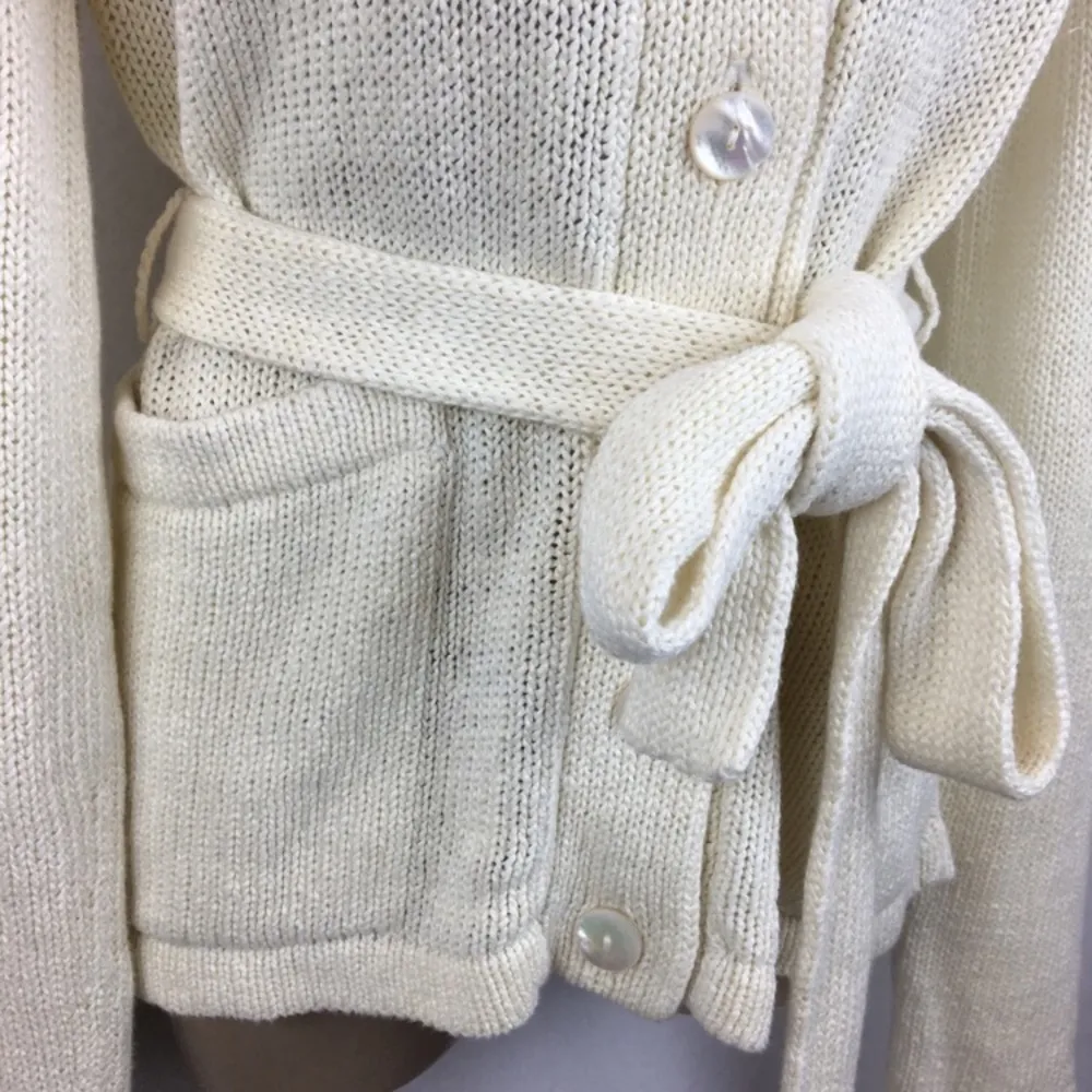 Cassin 100% Linen Ivory Woven Long Sleeve Belted Cardigan Sweater M Size M - Image 6
