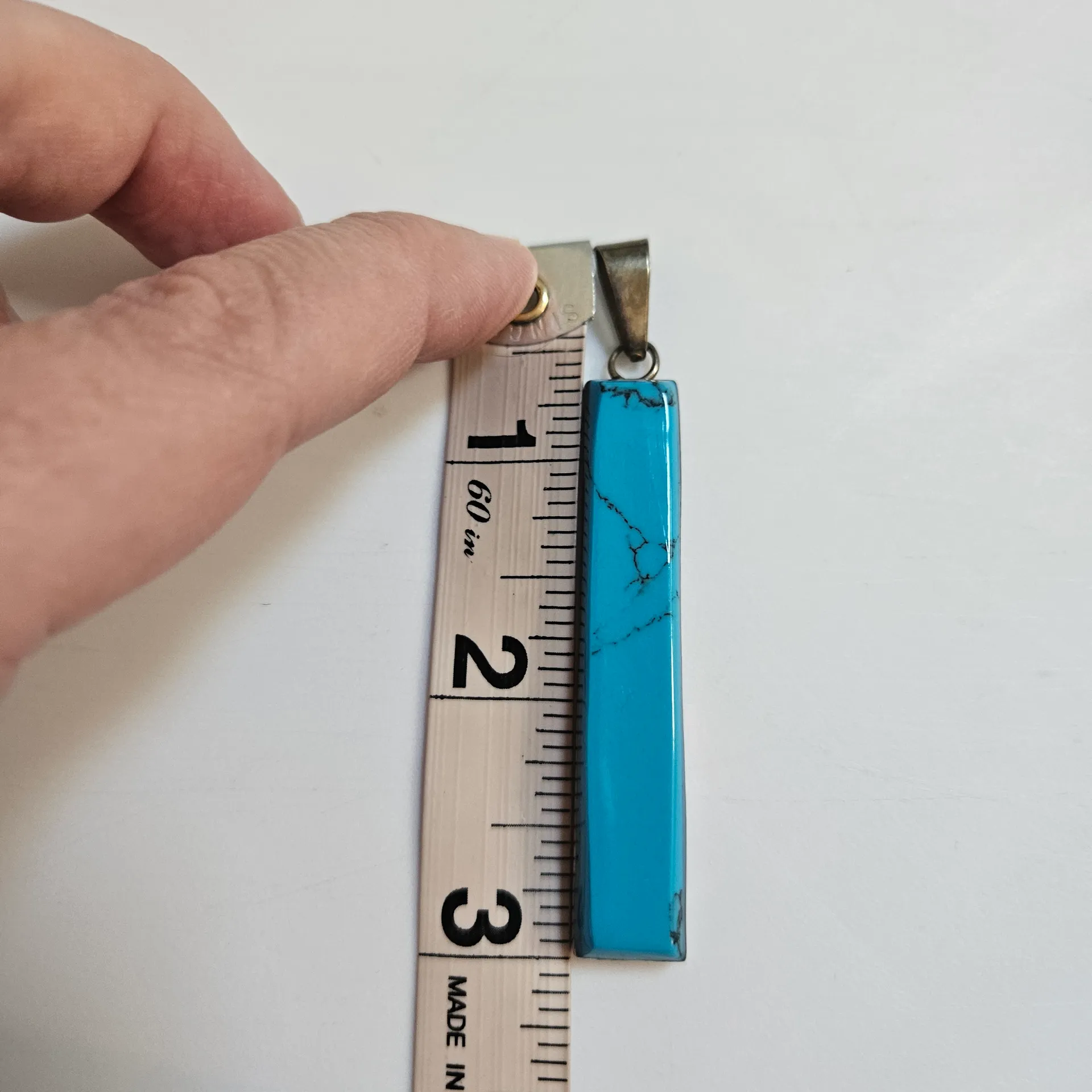 Vintage Turquoise Pendant 925 Sterling Silver 3" Drop Mexico Southwestern - Image 3