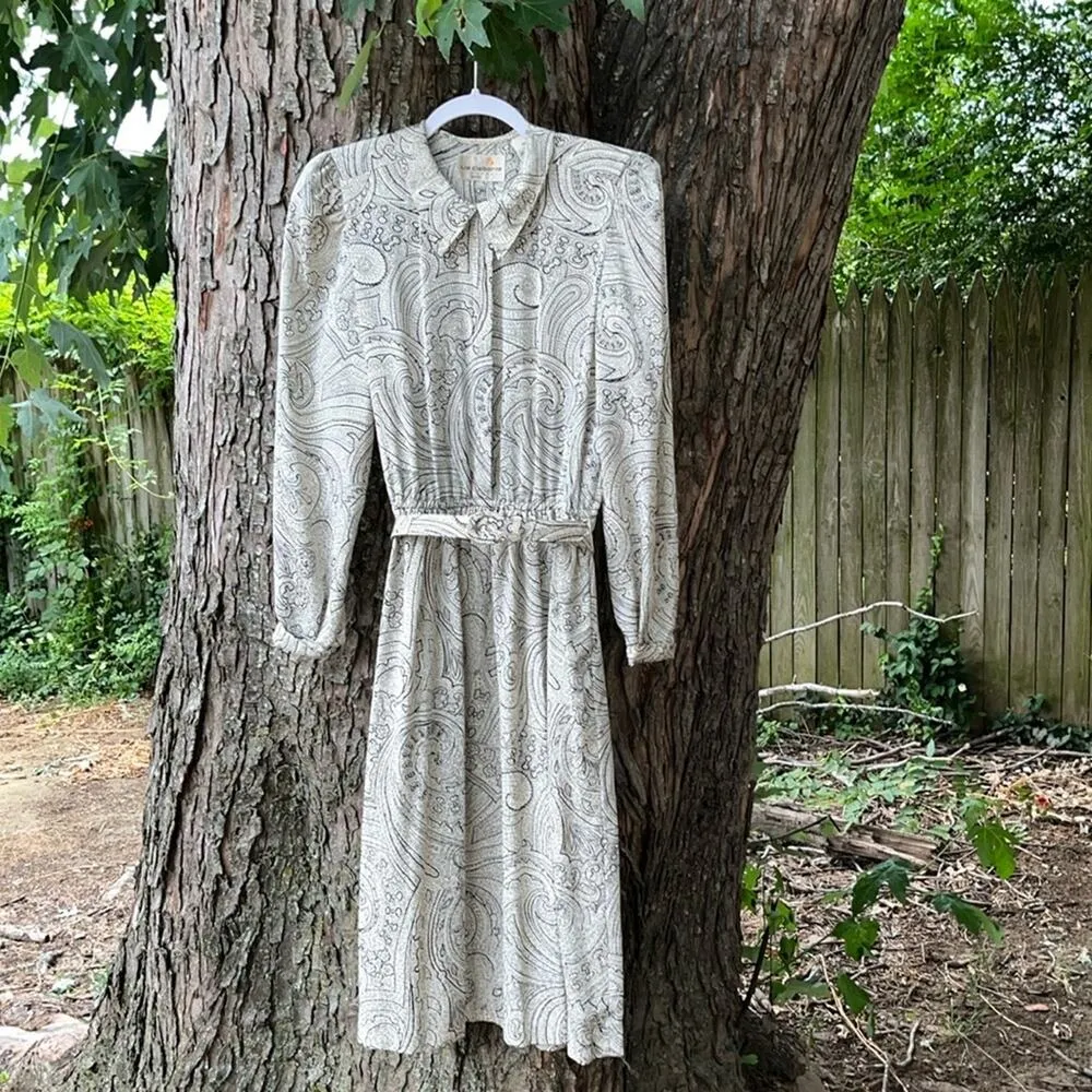Vintage Liz Claiborne Paisley Geometric Shirt Dress Belt - Image 4