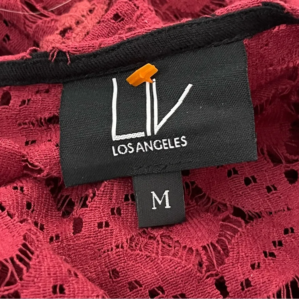 LIV Los Angeles Swing Mini Dress Lace Crochet Sheer Detail Marsala M Red Size M - Image 3