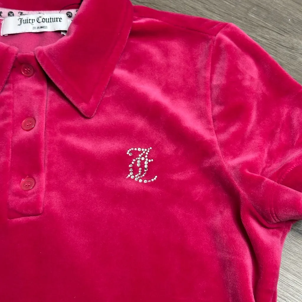 💗 New Juicy Couture Crop Velour Polo in Pink Women's Size XS - Image 4