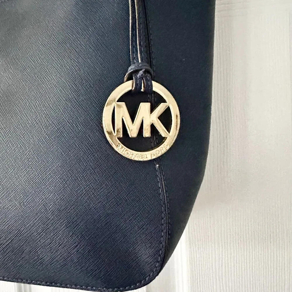 Michael Kors Lily Blue Saffiano Leather Gold Chain Hobo Shoulder Bag MK Fob - Image 5