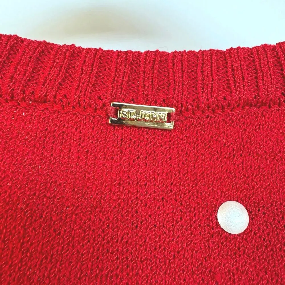 St. John Red Polka Dot Quiet Luxury Wool Blend Coastal Country Club Top Small - Image 6
