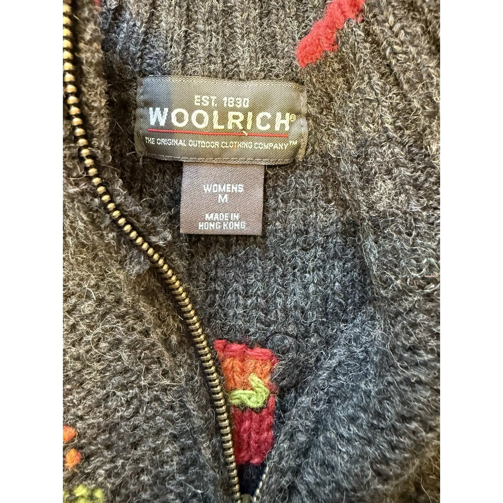 Woolrich Wool Sweater Women M Quarter Zip Christmas Present Embroidery Holiday - Image 3