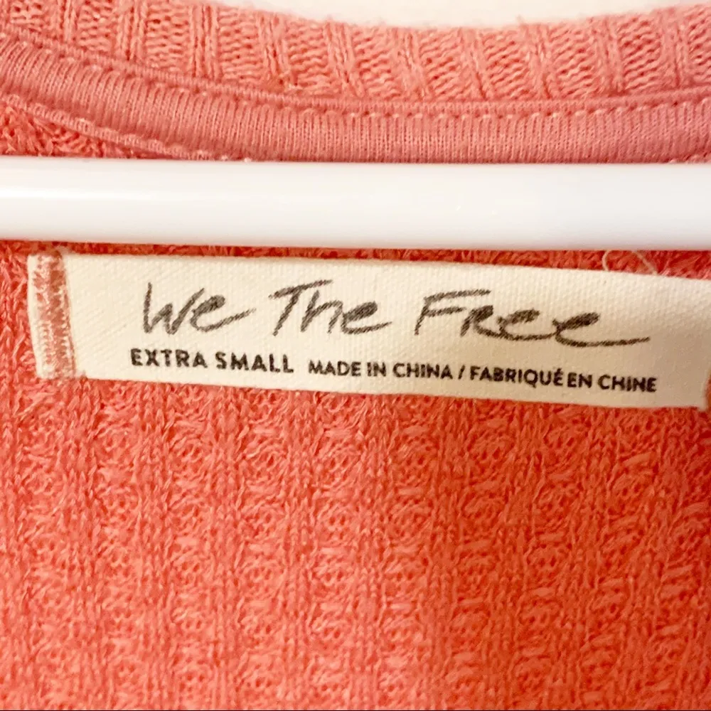 Free People Small Pink Santa Clara Waffle Knit V Neck Thermal Top - Image 4