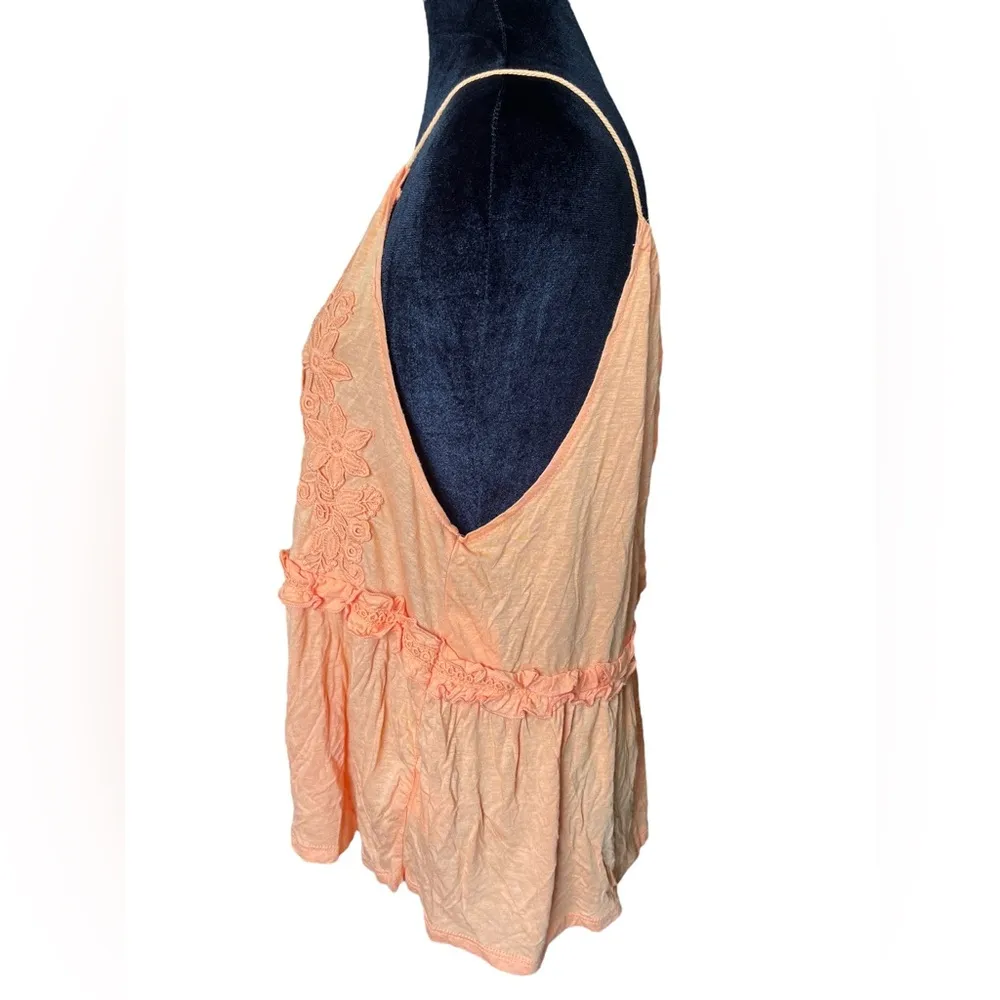 Coco + Jaimeson Orange Linen Boho Hippie Coastal Beach Embroidered Floral Top - Image 3