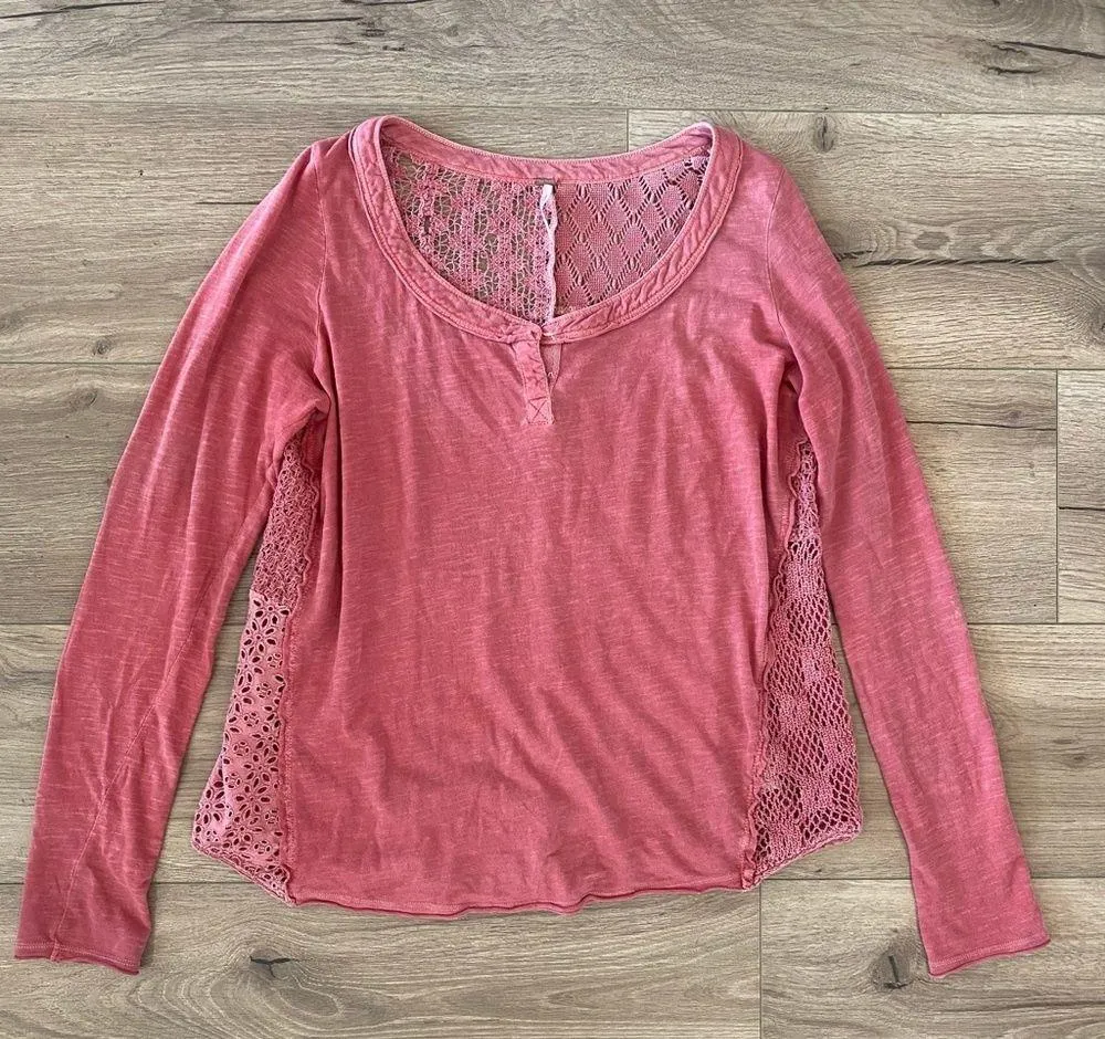 free people sheer crochet back long sleeve shirt - Image 3