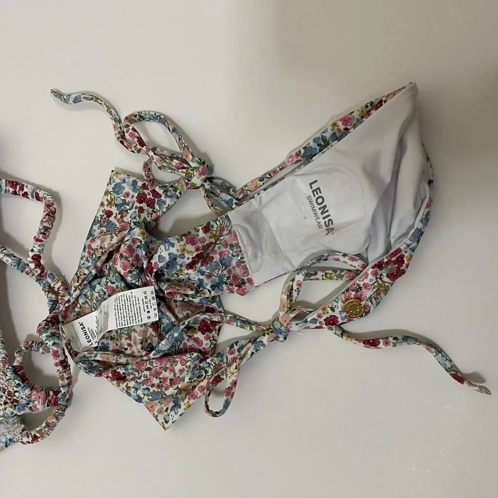 NWOT Leonisa multi color floral cinch bralette bikini 2 piece set Medium - Image 2