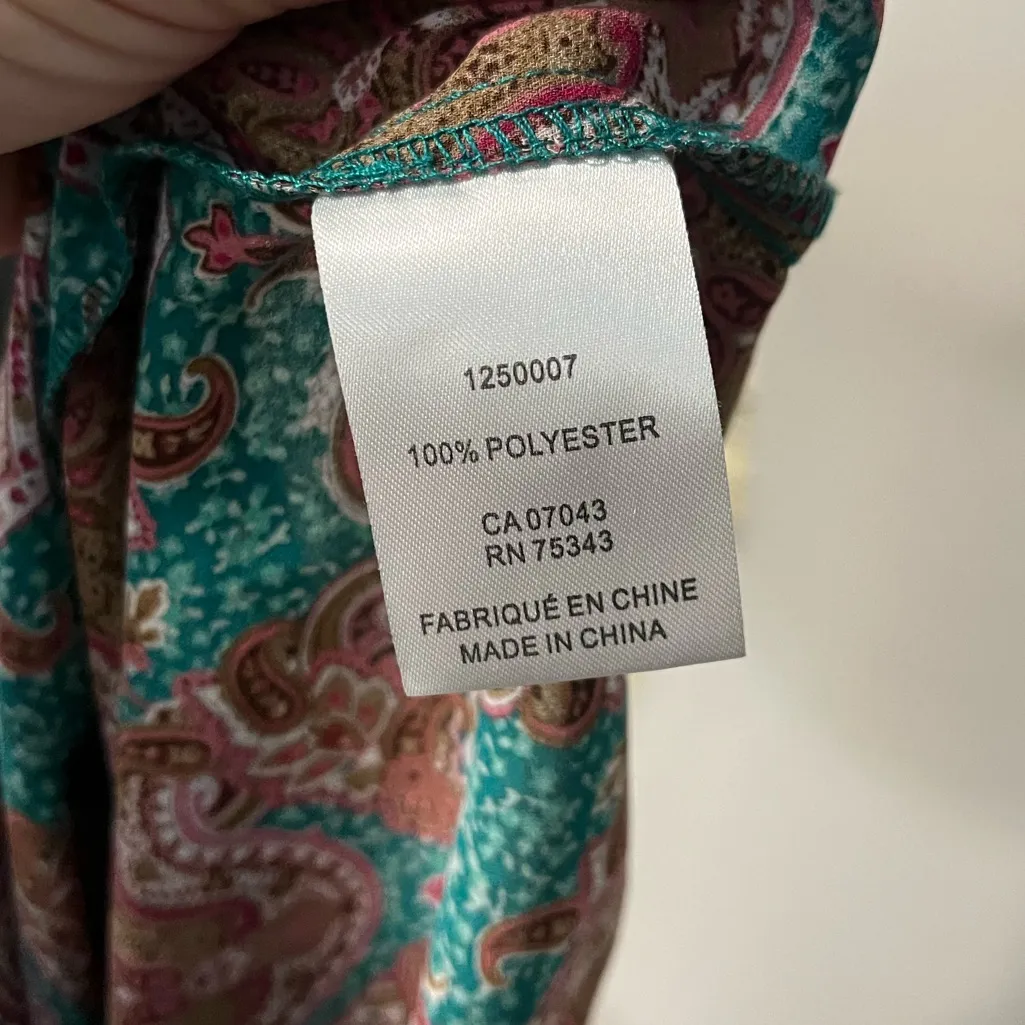 Joie Floral Paisley Mock Neck Women's Long Sleeve Blouse Teal & Brown Size Small - Image 4