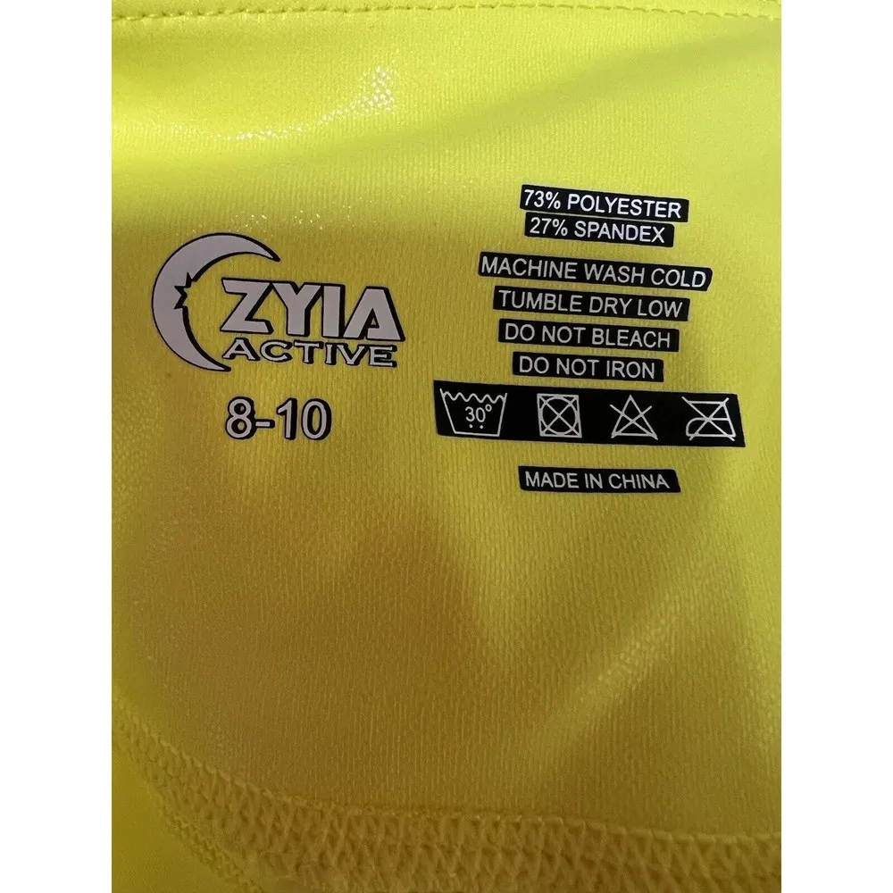 Zyia Hi-Rise Light N Tight Leggings Neon Yellow Metallic Pockets Women’s 8-10 - Image 6