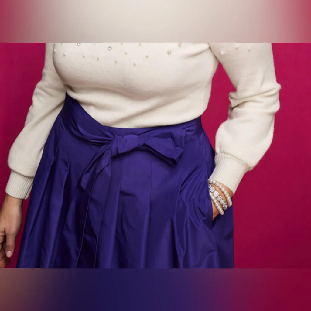 NWT TALBOTS Taffeta Fit & Flare Skirt Belted Midi Poplin 14 - Image 3