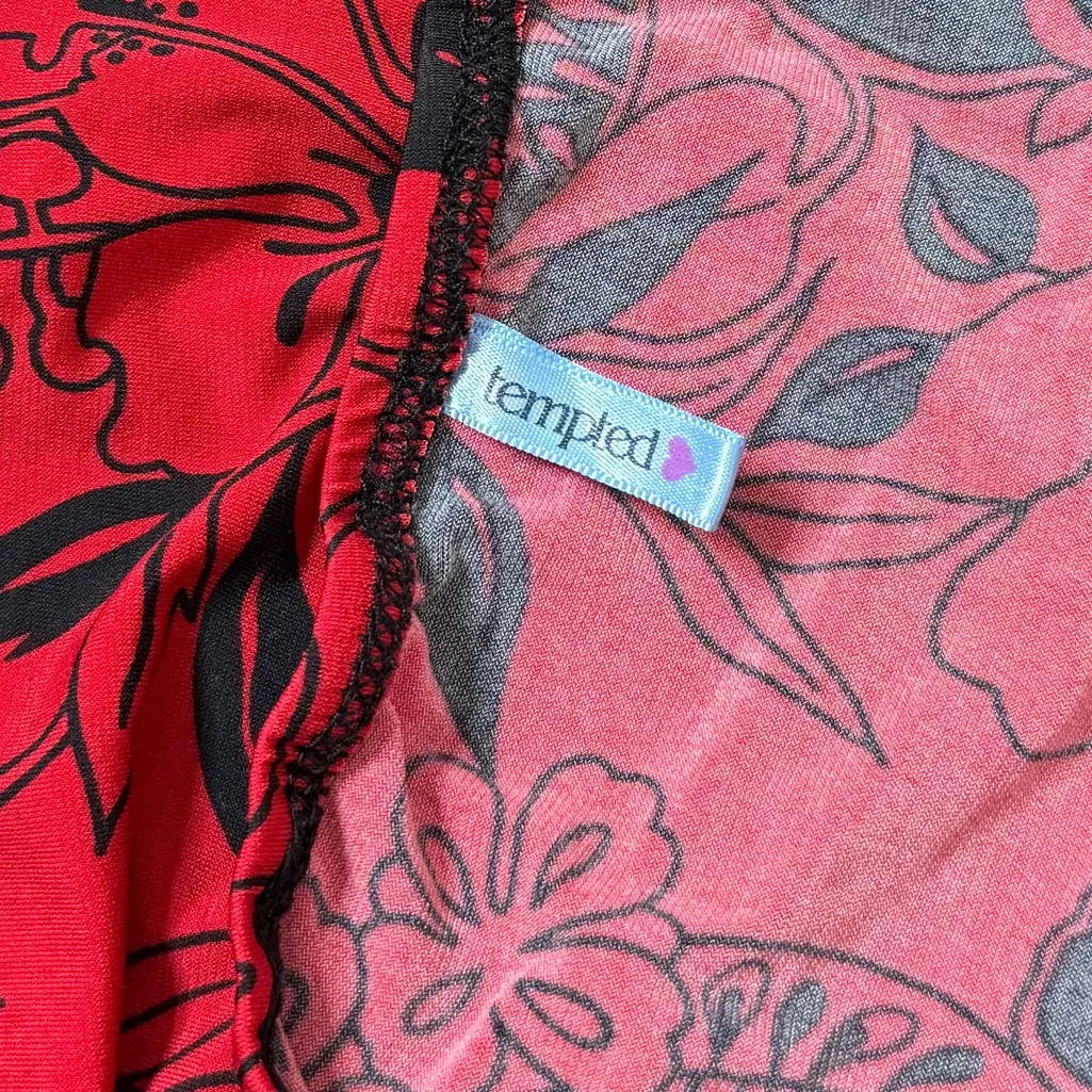 Tempted Y2K Halter Top Sleeveless Red Black Floral Asymmetrical M Medium S Small - Image 5