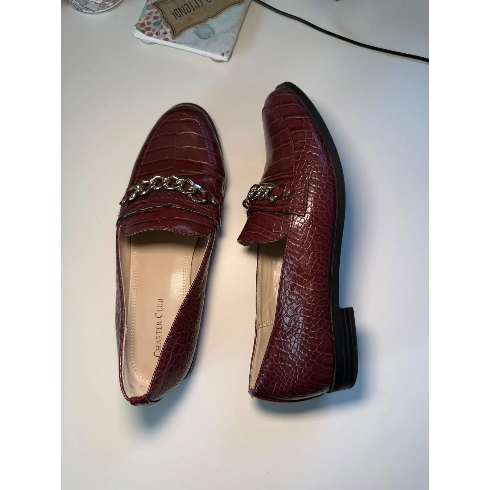 Charter Club‎ Burgundy Croc Embossed Chain Loafer Flats Women's Shoes Size 9 - Image 6