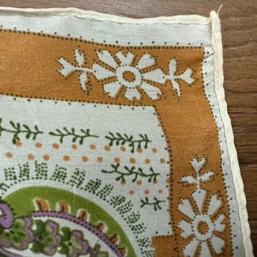 Vintage Cacharel X Glentex Paisley Floral Silk Scarf Hair Neck Tan - Image 4