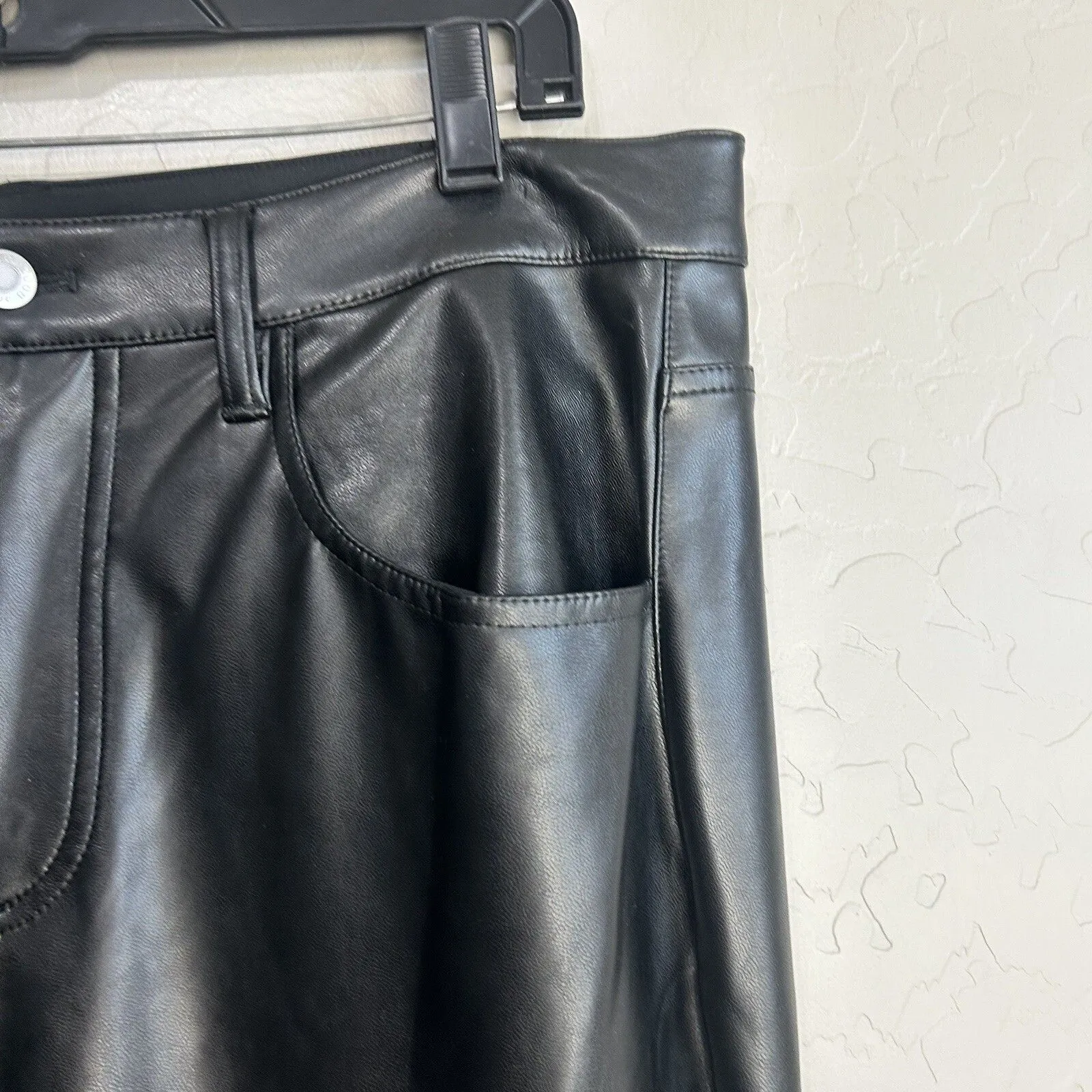 A.L.C. Pants Womens 12 Black High Rise Stretch Faux Leather Wide Leg Vegan NEW - Image 8