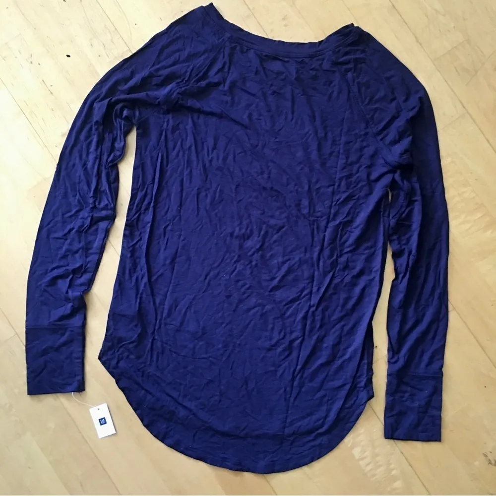 GAP Body Long Sleeve, Soft, Modal Tee, Navy Blue, Size XS - Image 3