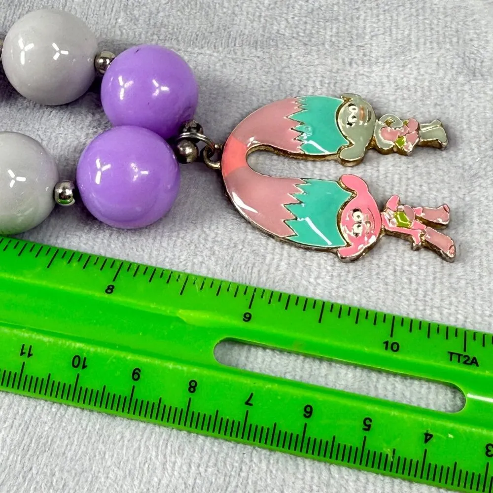 Trolls Pendant Chunky Beaded Necklace Multicolor Pastels Adjustable Women Girls Purple - Image 7