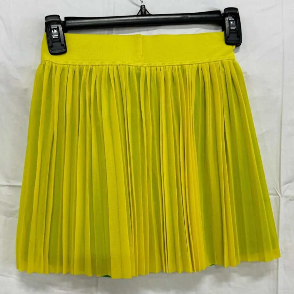 NWT Terez Pull On Pleated Tennis Skirt Lemon and Spring Green Women's Suze XXS - Image 4
