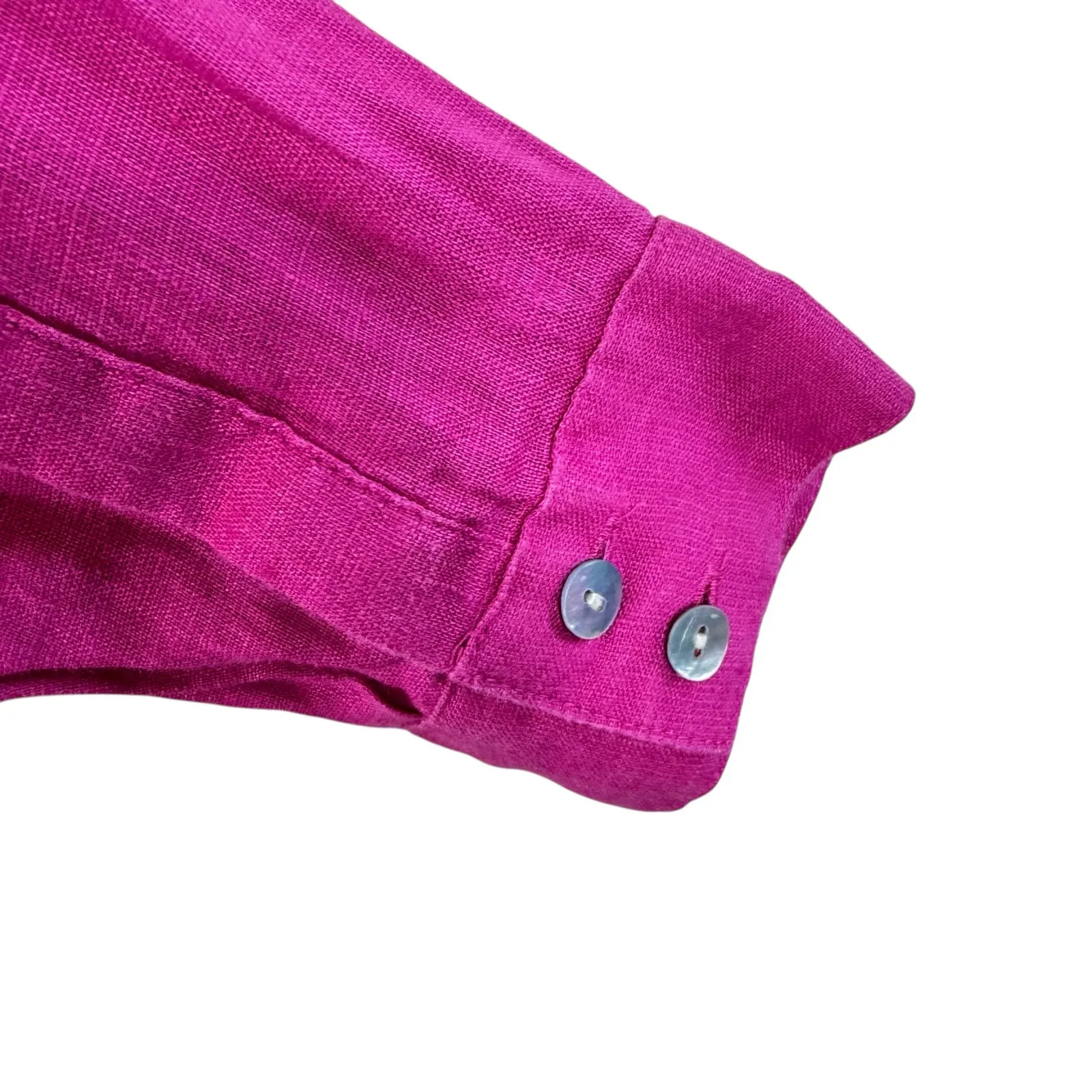 J. Jill Love Linen 100% Linen Bright Pink Long Sleeve Woven Button Up Top Sz SP - Image 4