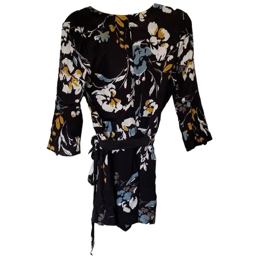 YUMI KIM Love Triangle Liz Romper Floral Faux Wrap V Neck Black Size Extra Small - Image 3