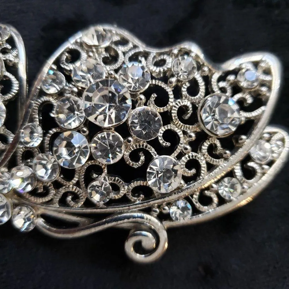 Womens Fashion White Colorless Crystal Butterfly Shape Brooch Necklace Jewelry - Image 5