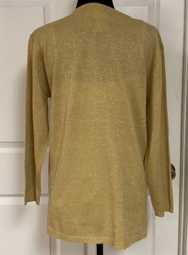 gold v-neck OS sweater. Size medium - Image 3
