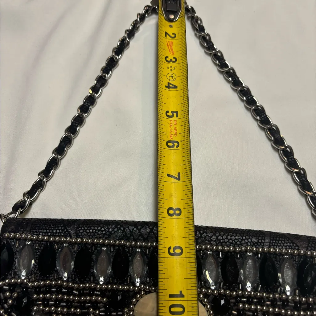 Chico’s Black Faux Leather/Suede Snakeskin Shoulder Bag Bead & Jewel Embellished - Image 16