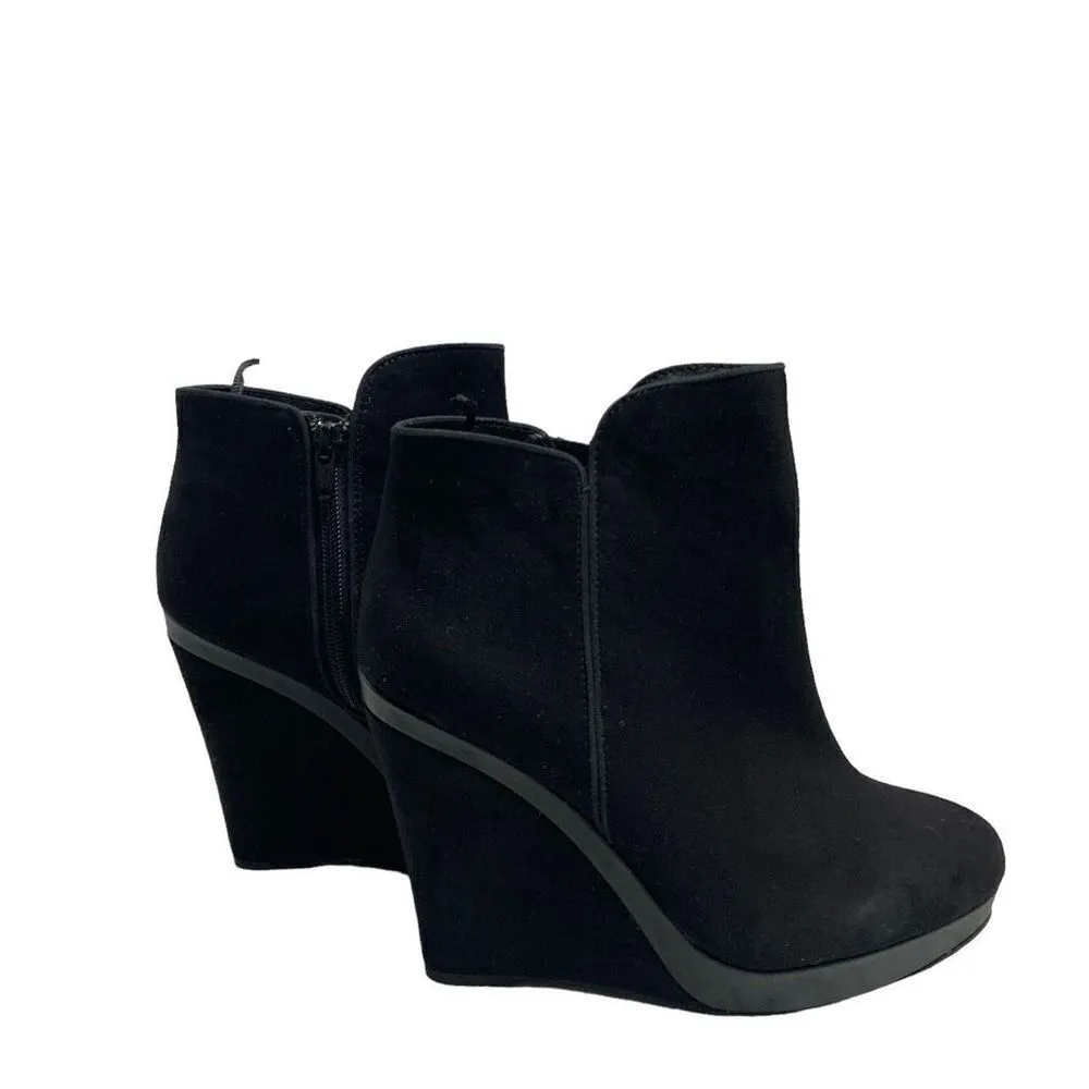 H&M Women's Faux Suede Leather Ankle Wedge Heel Zip Boots Black Size 8 - Image 2