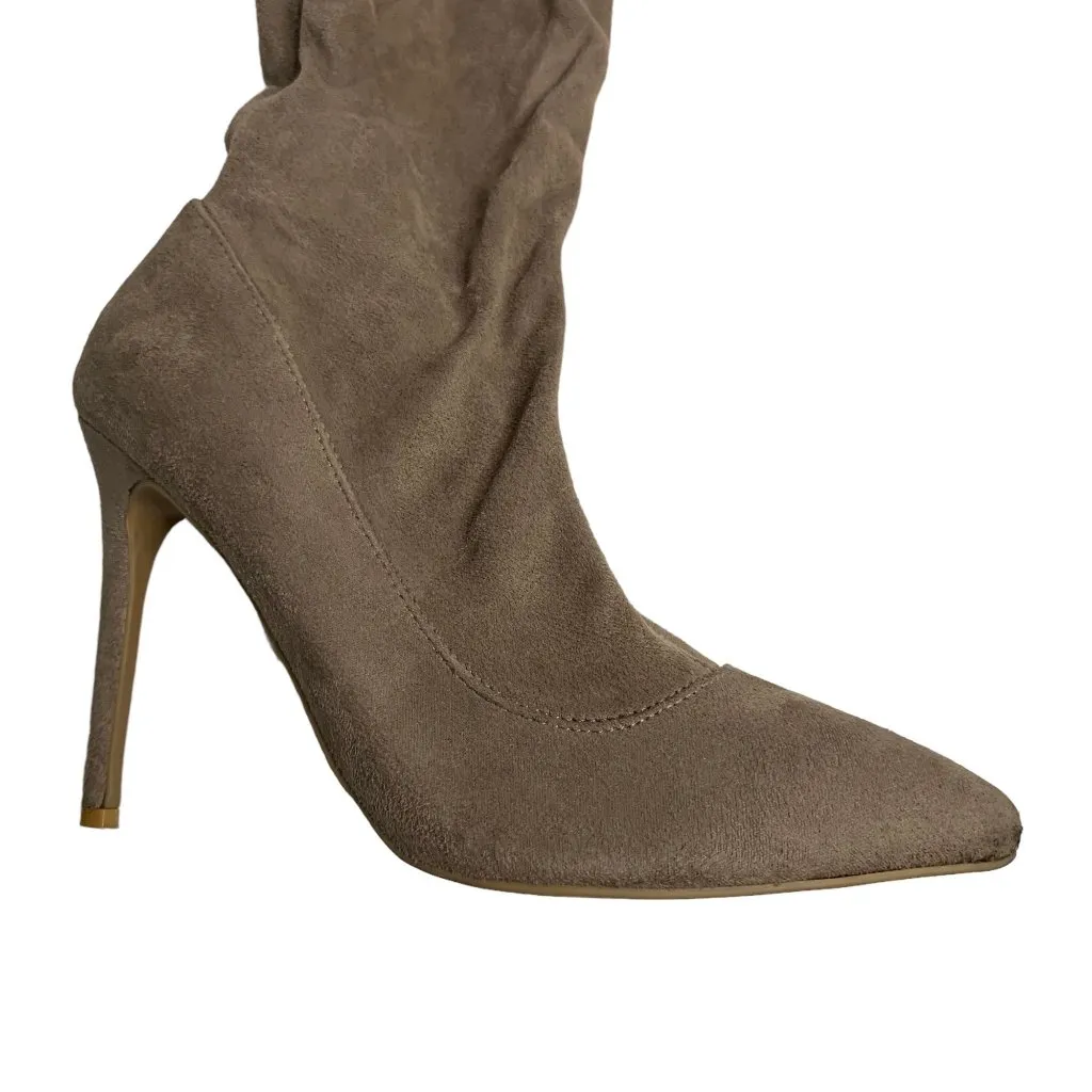 Anne Michelle Rise Up Knee High Boots 8.5 Mocha Brown Faux Suede Stiletto Heel - Image 4