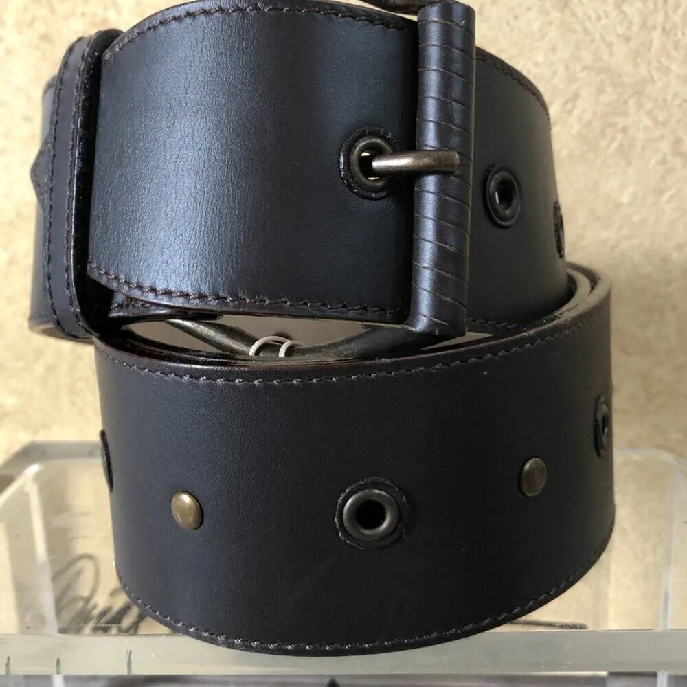 Donald Pliner Belt Expresso Leather Metal Studs 2" Wide Adjustable New NWT $190 Brown - Image 4
