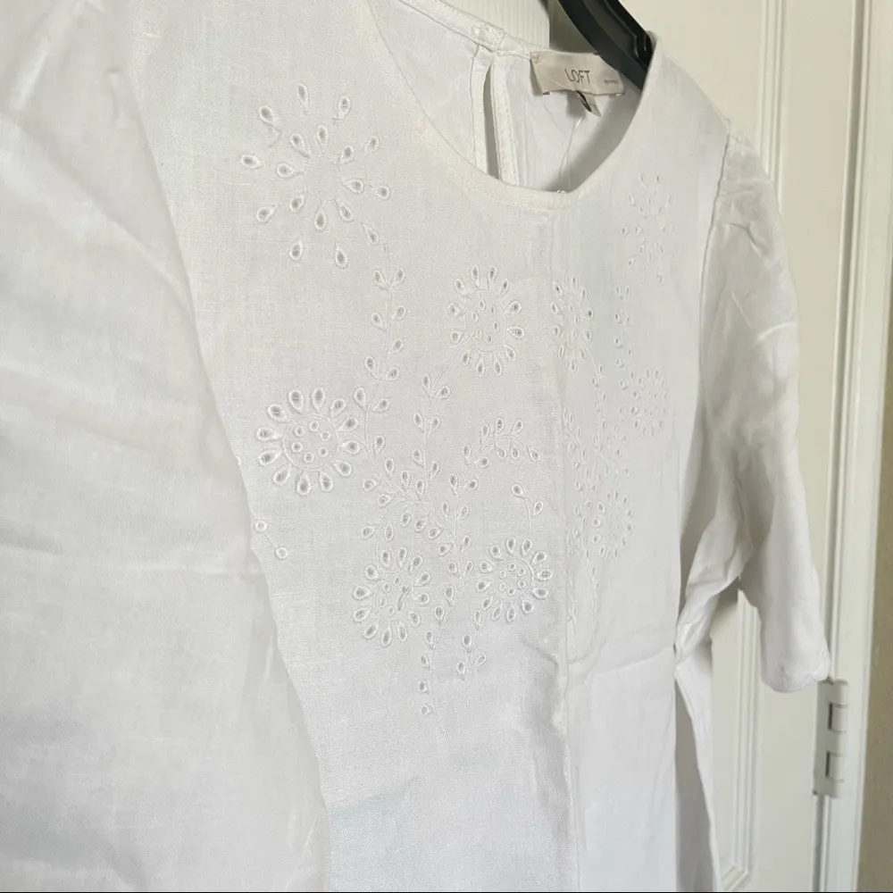 LOFT Petite Floral Eyelet White Cropped Top - Medium - Image 6