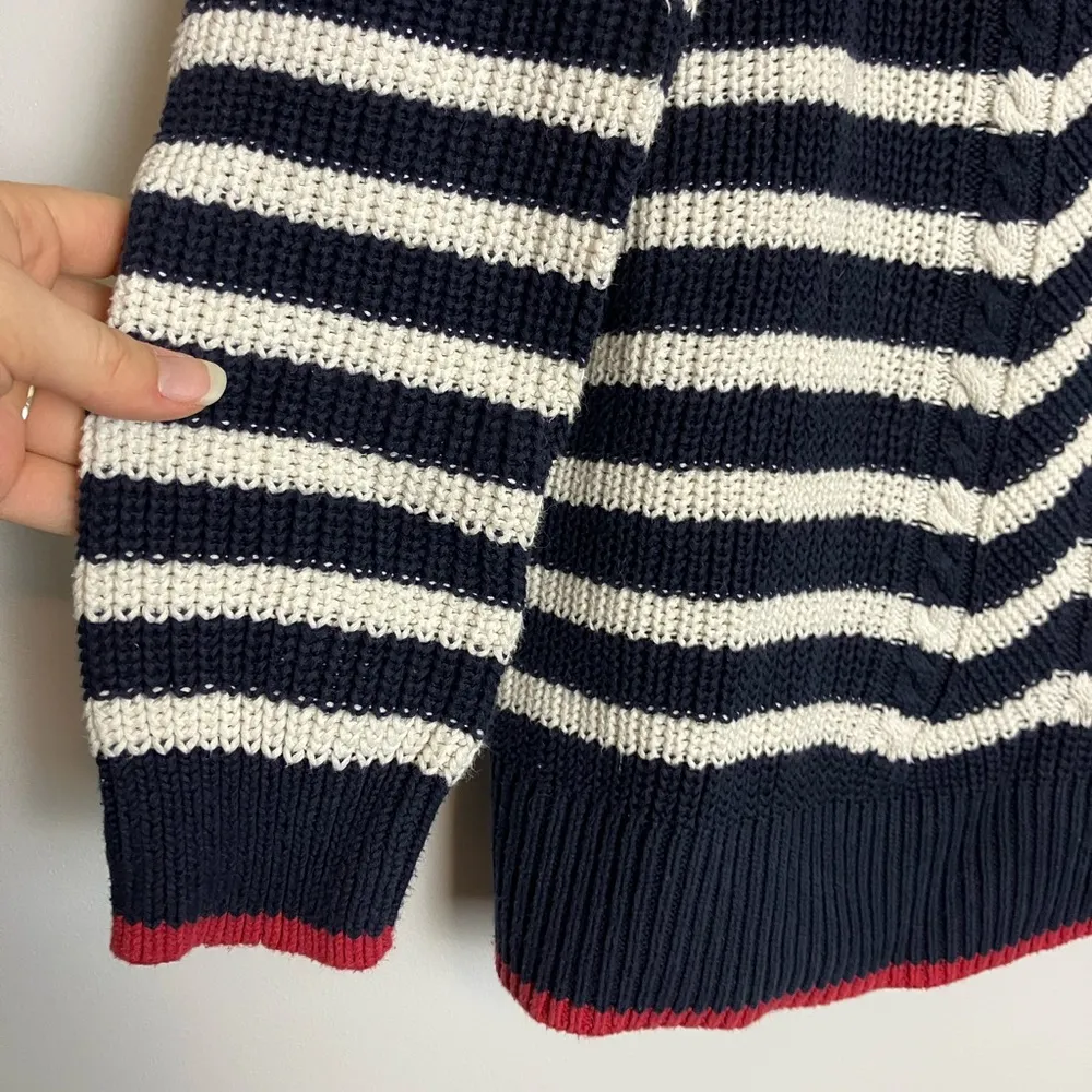 LOFT Navy Blue, White, Red Striped Nautical Chunky Sweater - Image 6