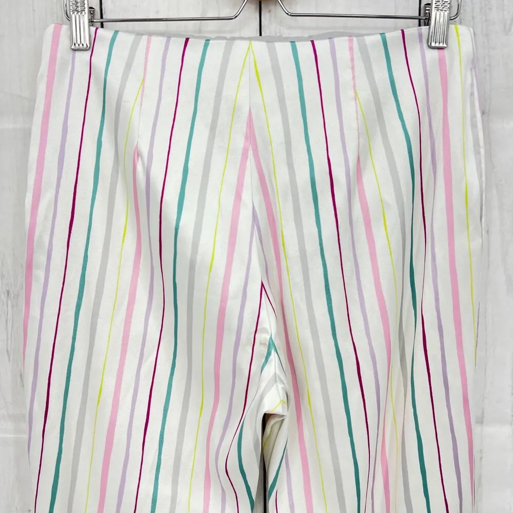 Badgley Mischka US 10 White Pastel Striped Crop Pants High Waist - Image 5