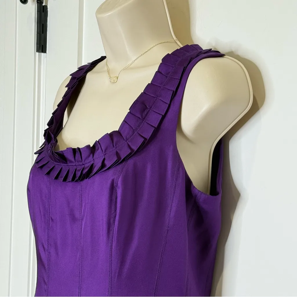 Badgley Mischka Silk Fit and Flare Dress Size 4 Satin Purple Elegant Cocktail - Image 5