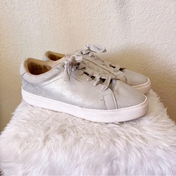 Silver Metallic Chunky Lace Up Shoes Size 8.5 - Image 2