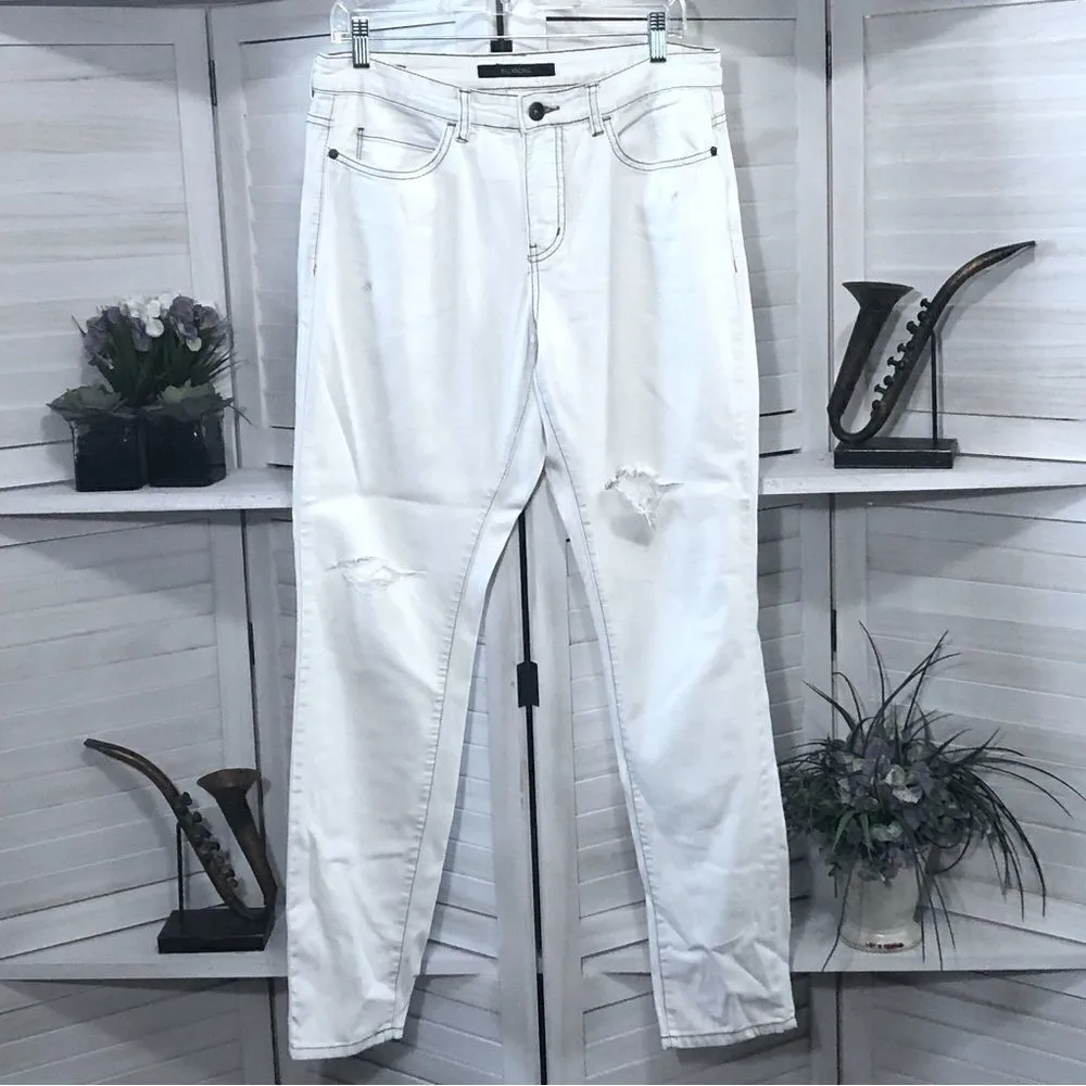 Billabong Y2K off-white distressed style tapered high waist moms jeans 28 X 32 - Image 2