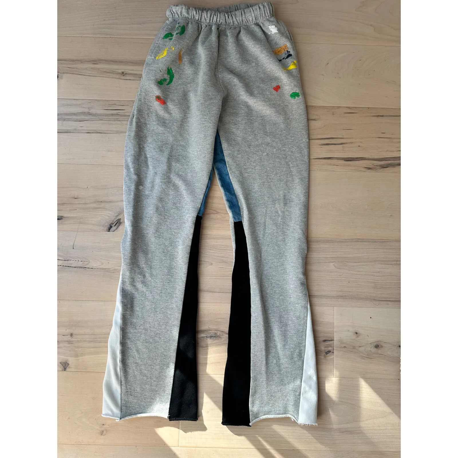 MNML Unisex Sweatpants Grey Size XS Flared Leg Paint Splatter High Waist Gray - Image 12