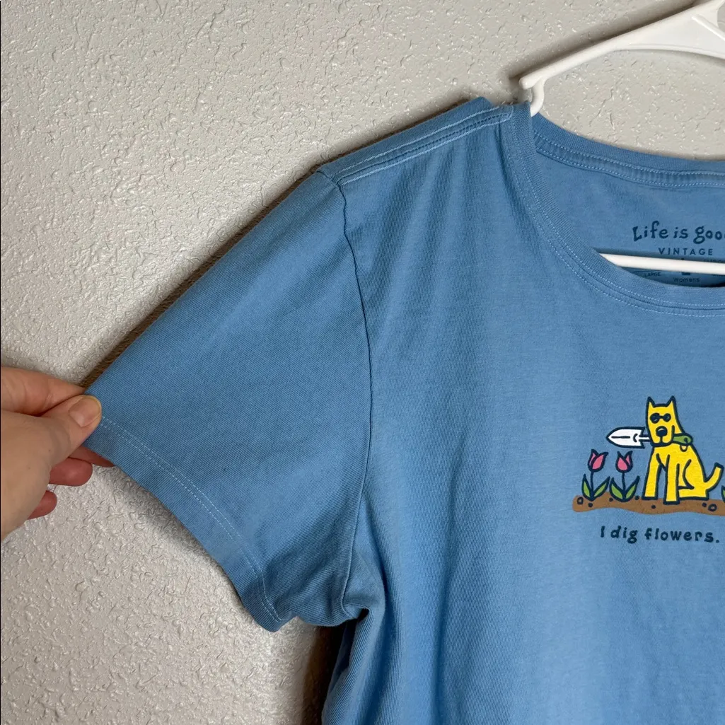 Life Is Good Vintage "I Dig Flowers" Women's Dog Crewneck Tee Large - Image 3