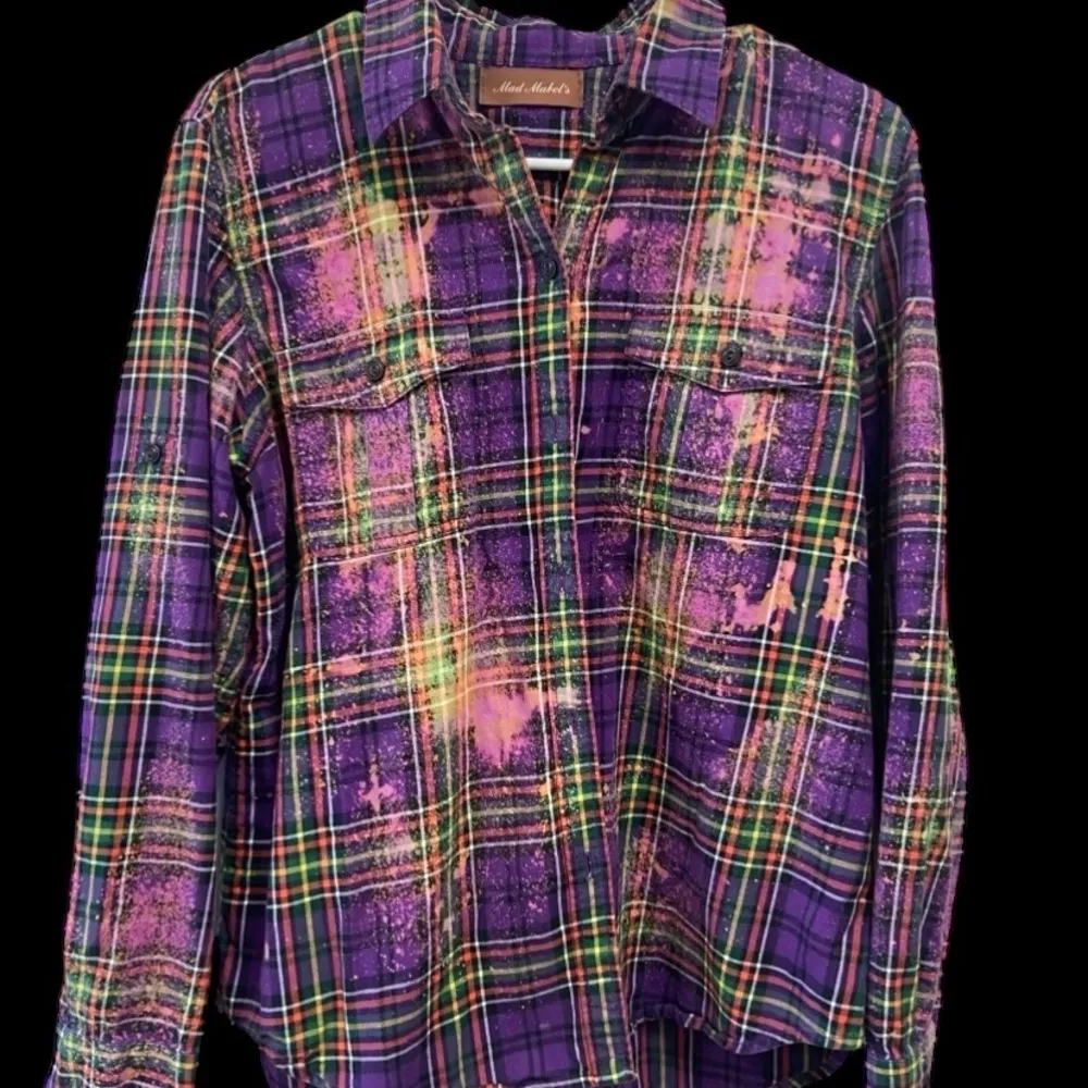 Mad Mabel’s Small professional wine tasters Purple Plaid Button Down flannel - Image 2