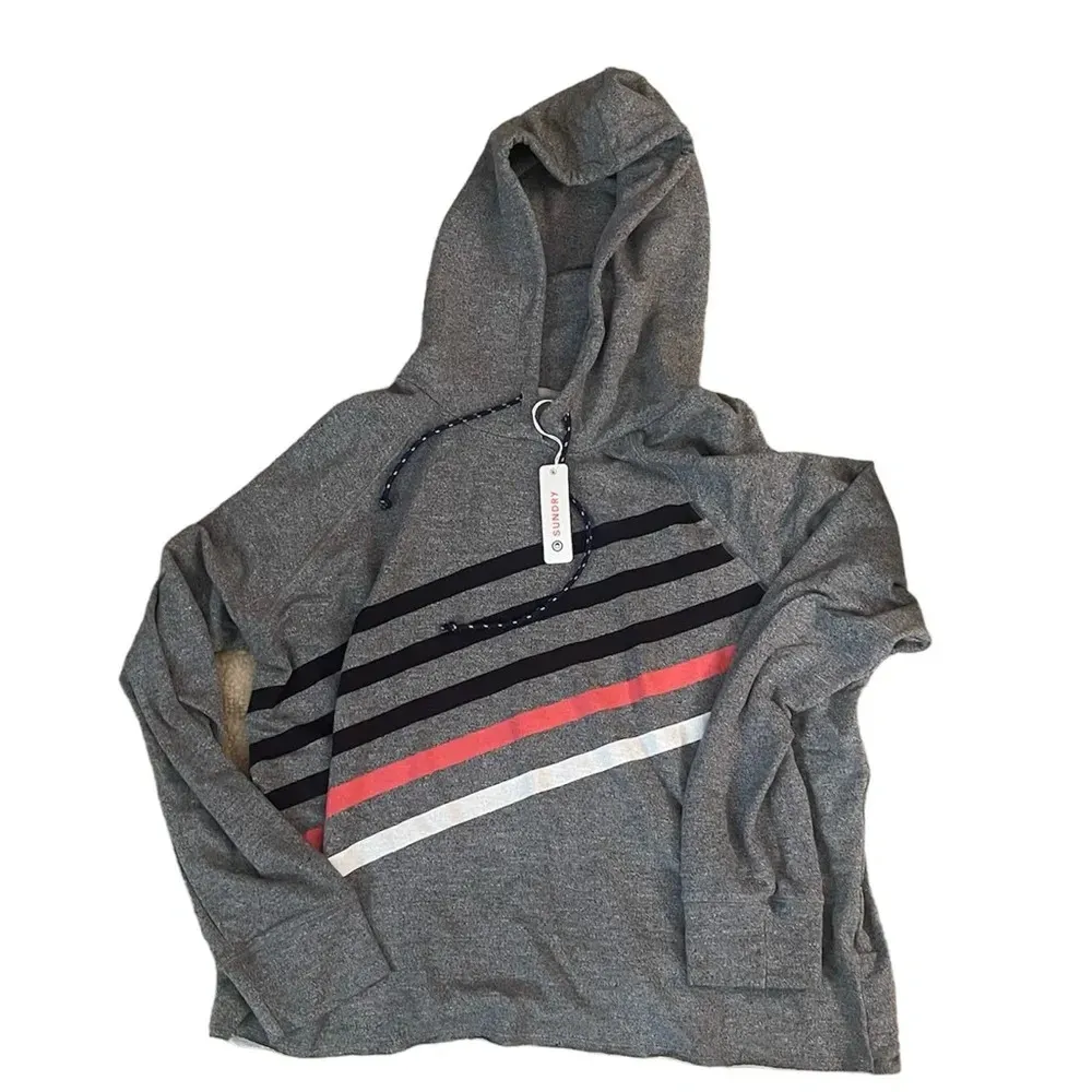 Sundry Diagonal Stripe Hoodie- Heather Grey Size Large - Image 6
