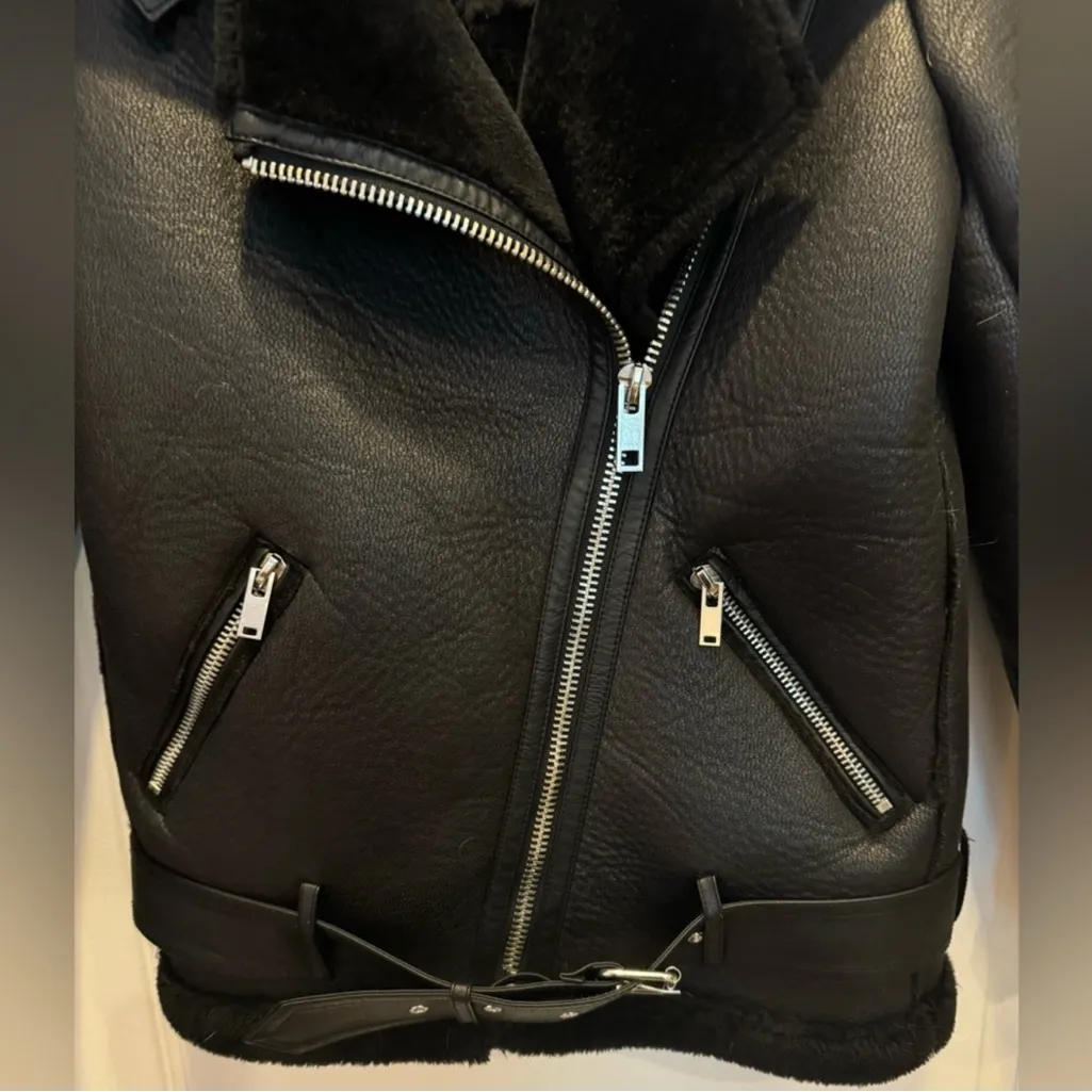 Zara Double-Faced Jacket Oversized Black Faux Suede Blogger Fave Moto Bomber L - Image 10