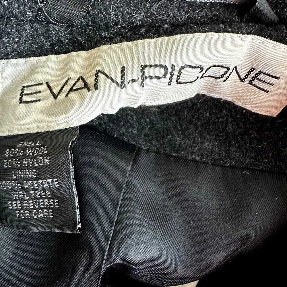 Vintage Evan Picone Trench Coat Alpaca Mohair Wool Double Breasted Notch Lapel S Black - Image 3