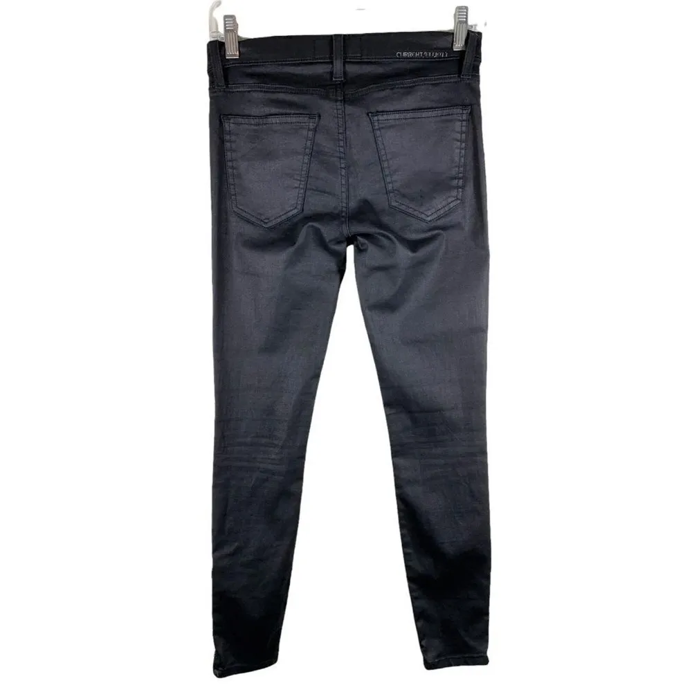 CURRENT ELLIOT The Soho Zip Stiletto Black Coated Skinny Jeans Moto Size 25 - Image 8