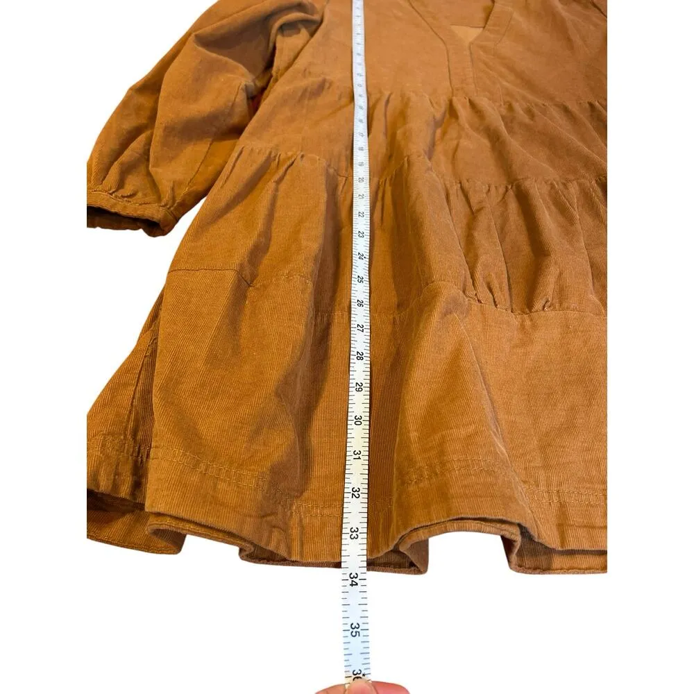 LUCKY BRAND Rust Corduroy tier western babydoll cowgirl Dress Women's LARGE - Image 6